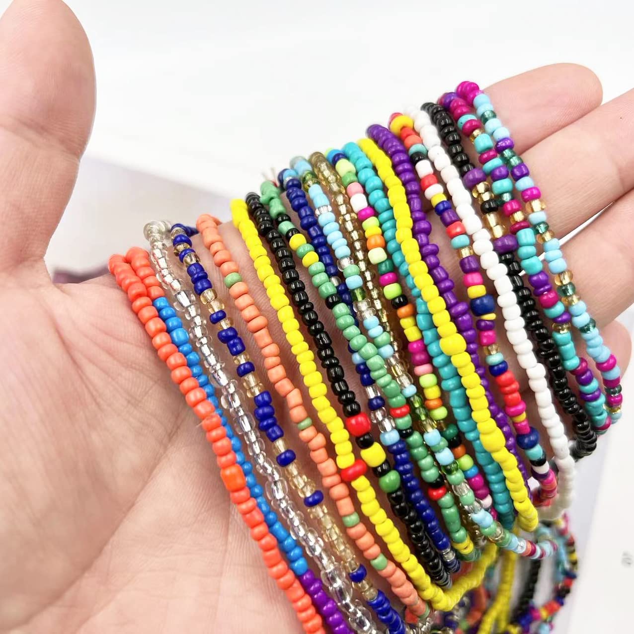 African Beads Waist Chains for Women,Colorful Handmade Seed Beads Waist Belly Chain Multilayer Body Chain Jewelry Accessories Beads Elastic Waist Chain