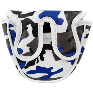 Gbourly Golf Club Blue Camouflage Mallet Putter Cover Camo Magnetic Center Shafted PU Leather Headcover