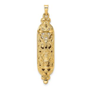 avariah 14k yellow gold polished and textured solid mezuzah pendant - 40mm