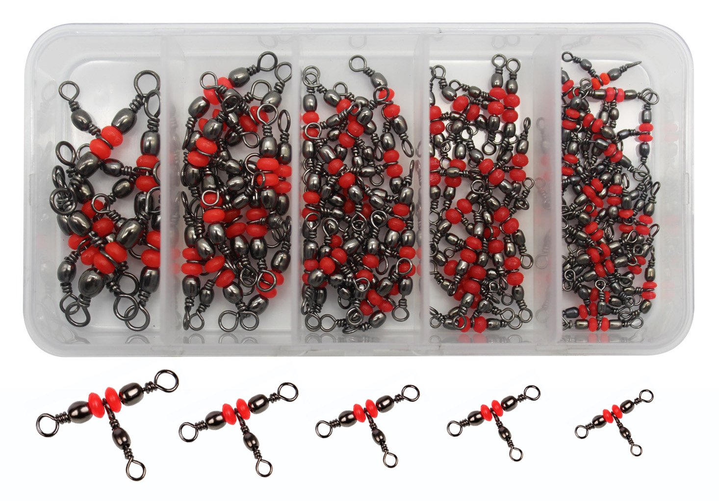 JSHANMEI Fishing Swivels 3 Way Swivels Kit 50pcs Crossline Barrel Swivels T-Turn Triple Swivels Fishing Tackle Saltwater Fishing Lure Line Connector