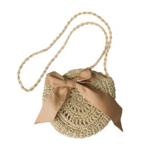 nice pies women round handbags straw bag holiday beach round bag tassel vintage cotton line messenger bag (c-beige)