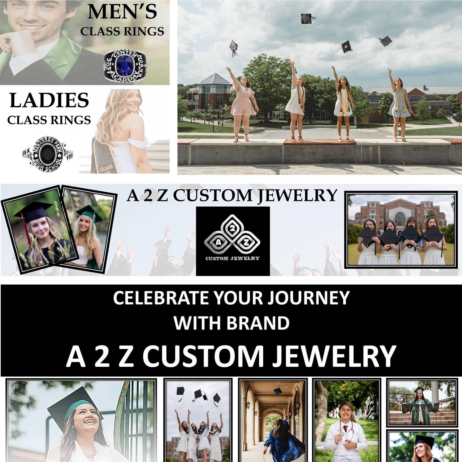 A2Z CUSTOM JEWELRY Fully Personalized Fashion Class Ring For High School College University Graduation Ceremony Sterling Silver Ring