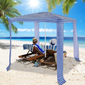 Tangkula 6.7'x6.8' Foldable Beach Cabana, Easy Set-up Portable Beach Tent with Carry Bag, Detachable Side Wall, 4 Sandbags, Wind Vent, Sun-Protection Outdoor Beach Umbrella Shelter for Family