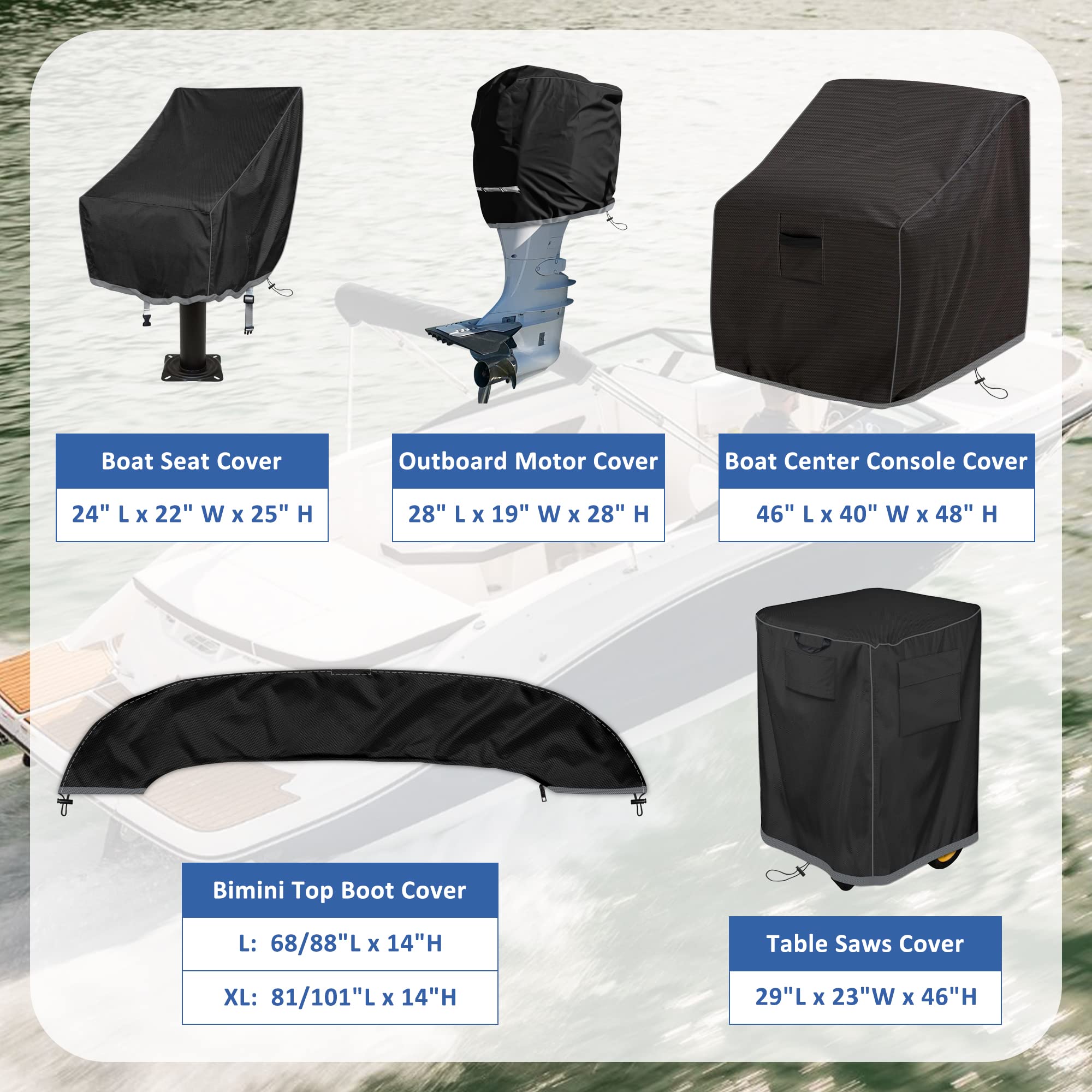 Bimini top Boot Cover, Suitable for 3-4 Bows Bimini Tops, Design with Light Hole Bimini Top Cover, 600D Waterproof Bimini Storage Boot, L 68-88IN, Black