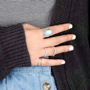 Boho-Magic Sterling Silver Moonstone Ring for Women Oval Gemstone Boho jewelry (10)