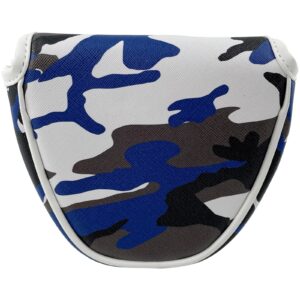 Gbourly Golf Club Blue Camouflage Mallet Putter Cover Camo Magnetic Center Shafted PU Leather Headcover