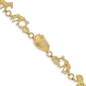 avariah solid 14k yellow gold polished and textured noah's ark 7 inch bracelet - 7"