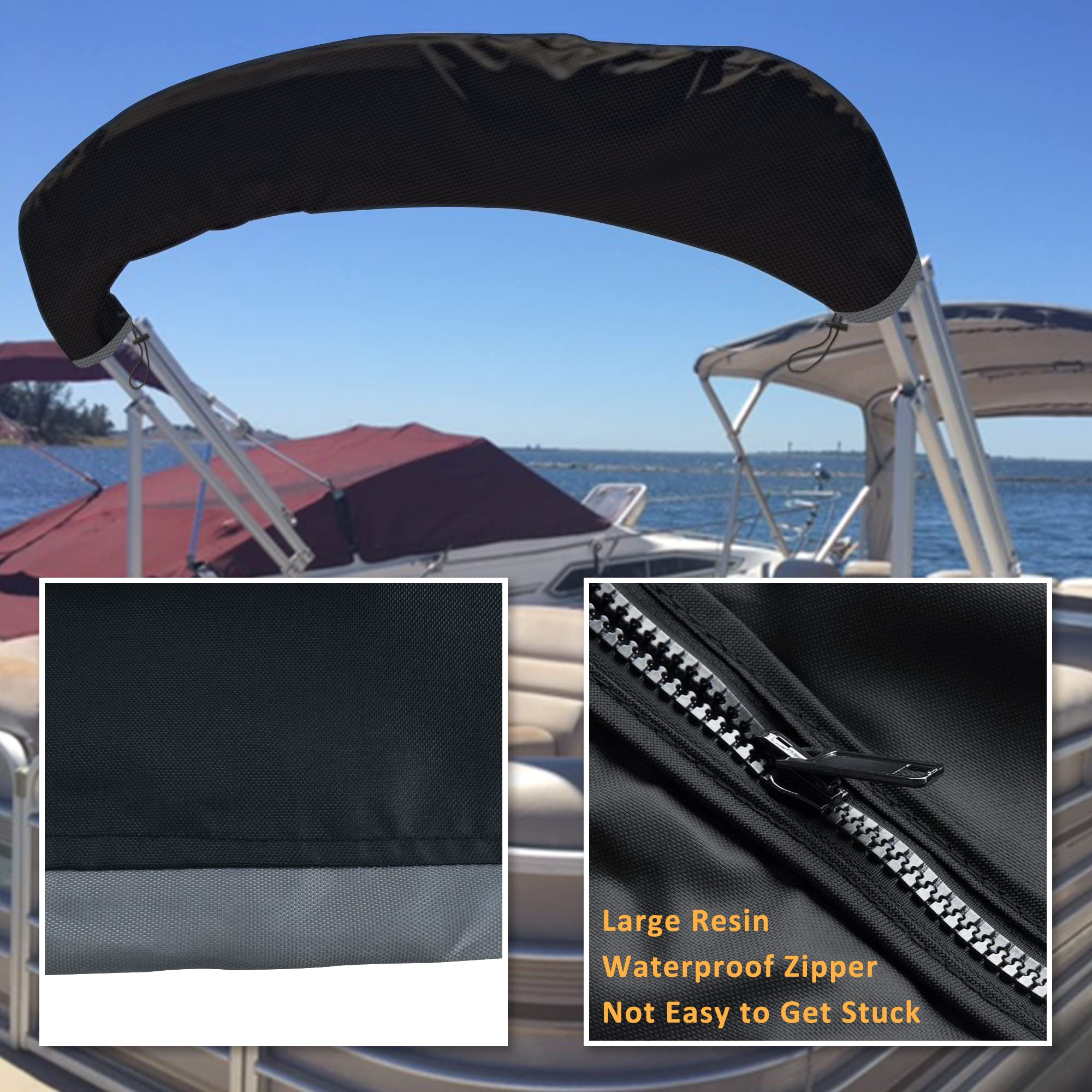 Bimini top Boot Cover, Suitable for 3-4 Bows Bimini Tops, Design with Light Hole Bimini Top Cover, 600D Waterproof Bimini Storage Boot, L 68-88IN, Black