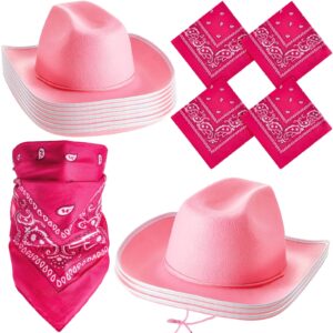 tarpop 24 pieces pink cowgirl hat feather with paisley bandanas for western cowgirl party costume accessories(cute style)