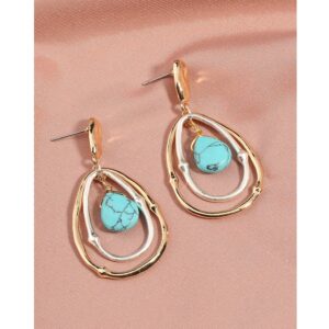 Turquoise Gold Hoop Earrings for Women,Turquoise Large Oval Drop Dangle Western Stylish Silver Earrings Jewelry