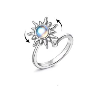 colorful bling fidget anxiety rings for women open adjustable spinner rings sunflower anxiety relieving rings moon star stress relief stackable rings jewelry -style 4