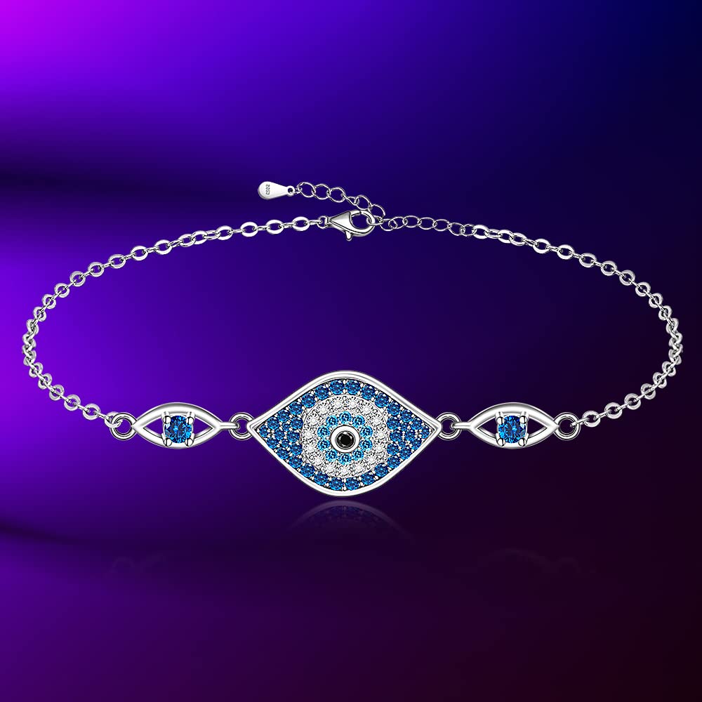 Fenthring Evil Eye Bracelets Sterling Silver Blue Evil Eye Bracelet for Women Protection Greek Turkish Third Eye Jewelry Amulet Mothers Day Gifts