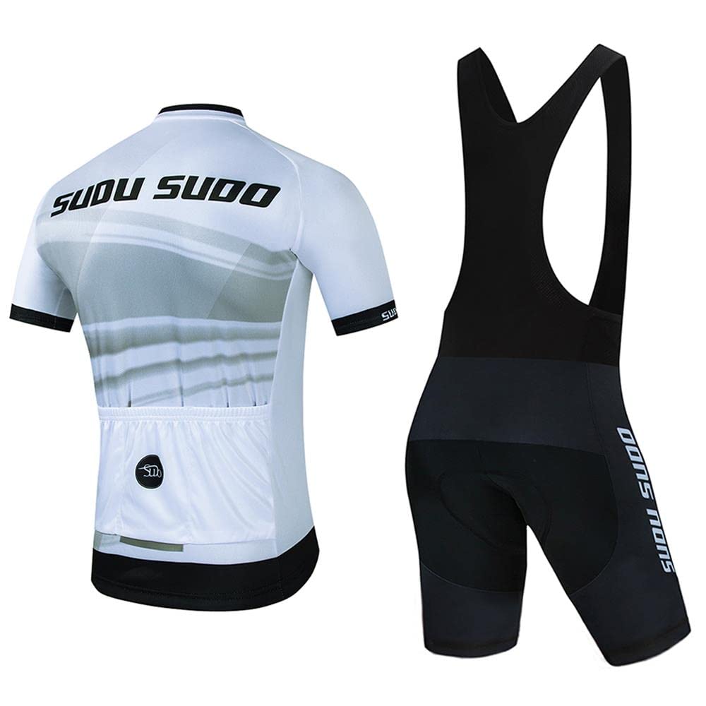 SUDUSUDO Men's Cycling Jersey Set Road Bike Shirts Short Sleeve Breathable Cycling Clothing Bib Shorts with 20D Gel Padded, Medium