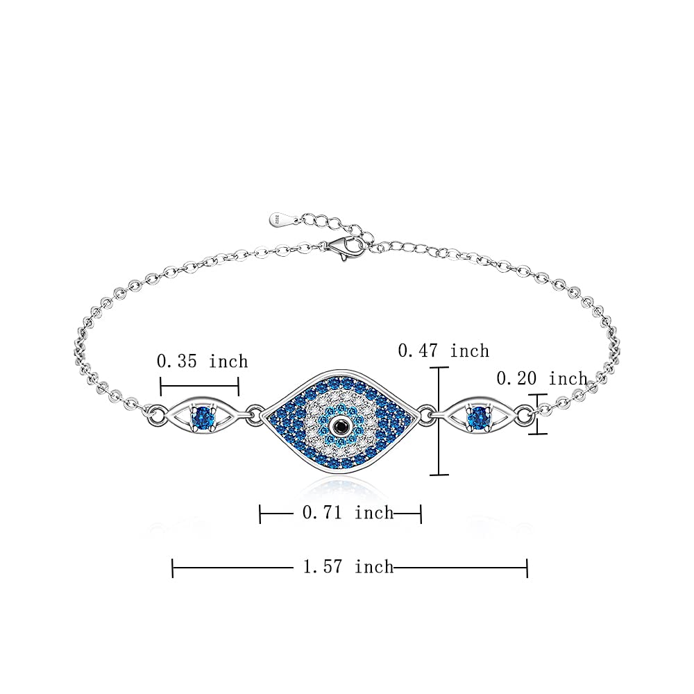 Fenthring Evil Eye Bracelets Sterling Silver Blue Evil Eye Bracelet for Women Protection Greek Turkish Third Eye Jewelry Amulet Mothers Day Gifts