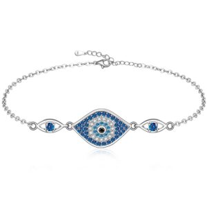 fenthring evil eye bracelets sterling silver blue evil eye bracelet for women protection greek turkish third eye jewelry amulet mothers day gifts