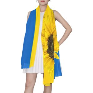 CHIFIGNO Sunflower Ukrainian Flag Long Scarf for Women Large Wrap Stole Fashion Silk Like Neck Scarf