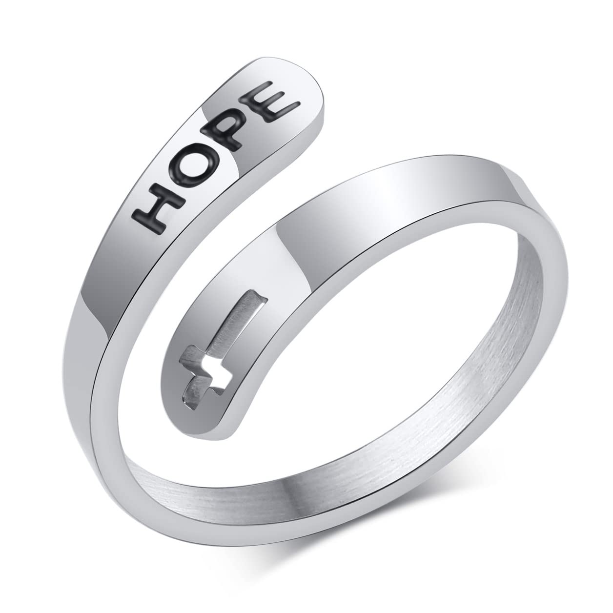 ANIEJUFI Stainless Steel Hope Cross Ring Minimalist Christian Finger Open Rings for Women Inspirational Jewelry Gifts, Hope