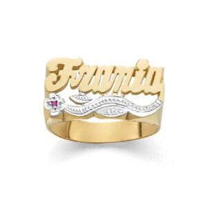 cfustiy personalized name ring with heart gold plated custom name rings unisex initial letter ring for women men jewelry gift (gold with flower)