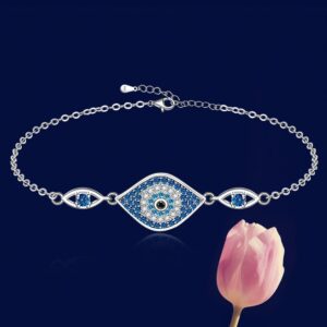 Fenthring Evil Eye Bracelets Sterling Silver Blue Evil Eye Bracelet for Women Protection Greek Turkish Third Eye Jewelry Amulet Mothers Day Gifts