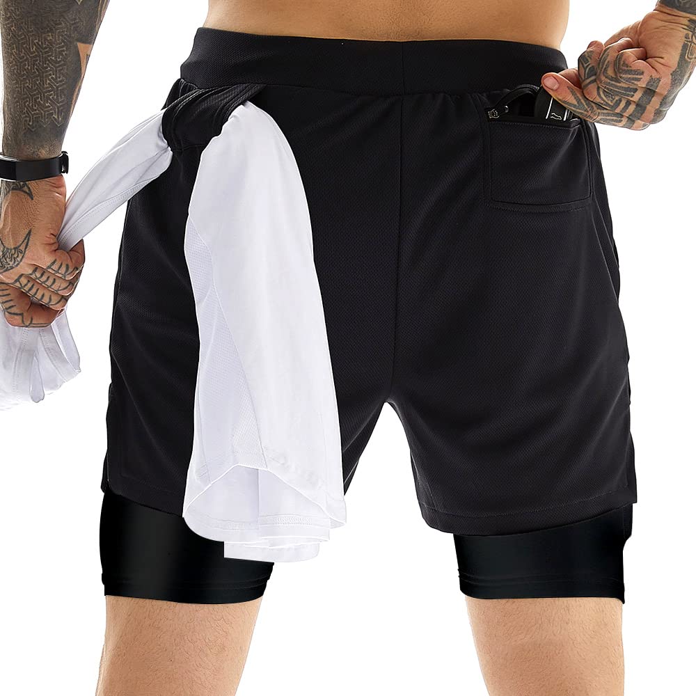 OEBLD Mens Athletic Shorts 2-in-1 Gym Workout Running 7'' Shorts with Towel loop