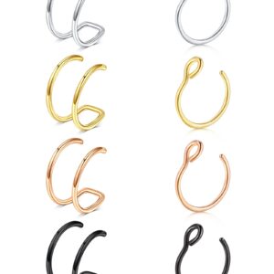 MODRSA Fake Nose Ring Hoop Fake Nose Rings for Women Men Fake Nose Piercing Fake Nose Rings Fake Double Hoop Fake Nose Ring