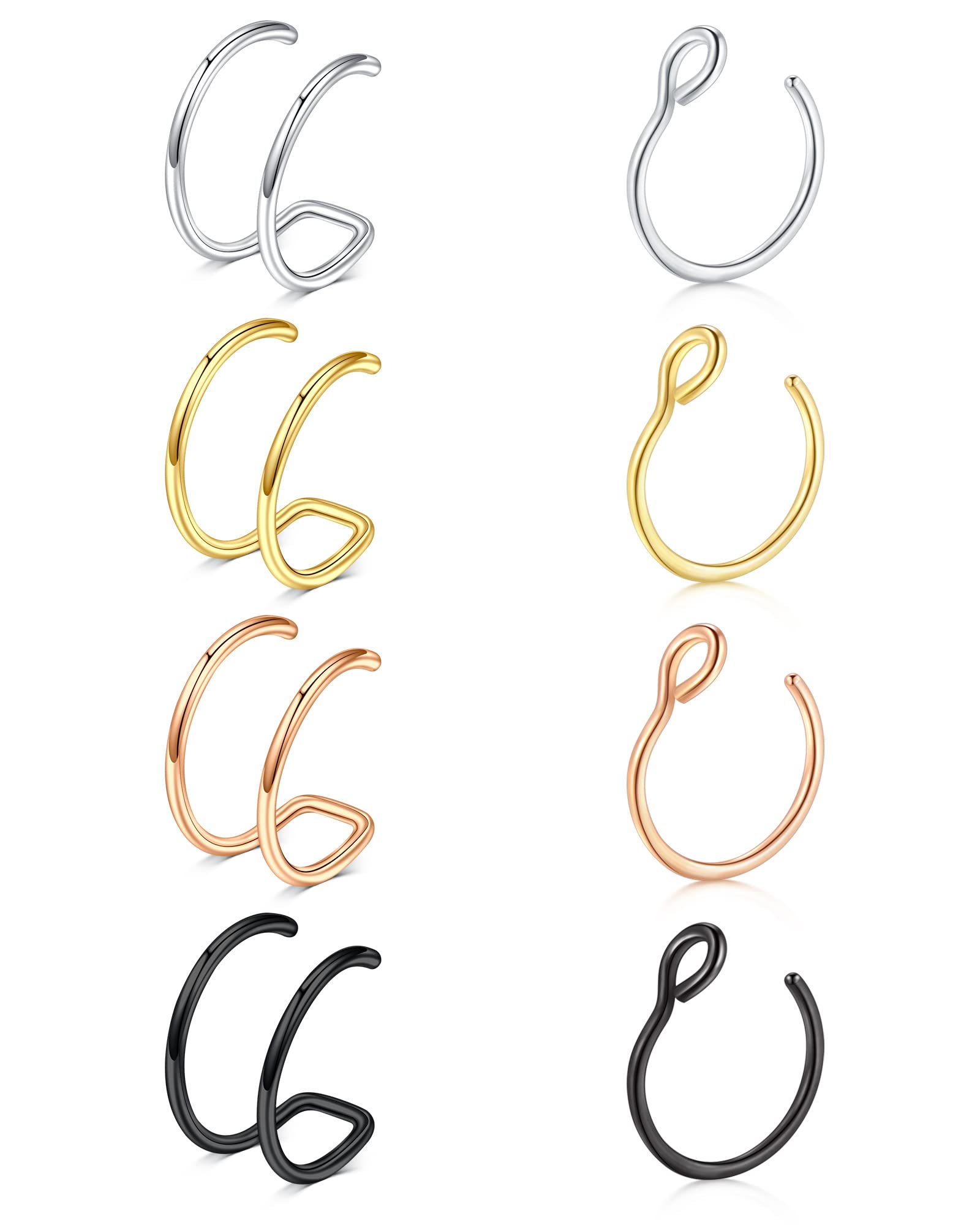 MODRSA Fake Nose Ring Hoop Fake Nose Rings for Women Men Fake Nose Piercing Fake Nose Rings Fake Double Hoop Fake Nose Ring