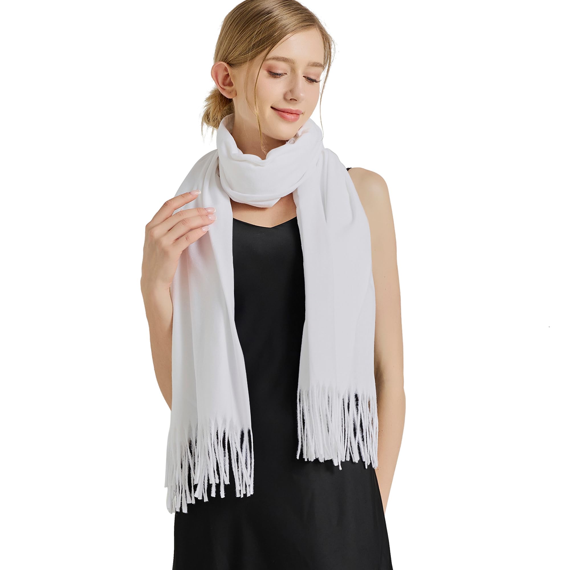 Ciormis Pashmina Shawls for Women, Summer White Lightweight Pashmina scarves and wraps for Wedding Bridesmaids(White)