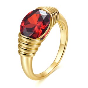 AllenCOCO Gold Ring for Women Trendy Ruby Ring Red Gemstone Chunky Ring 18k Gold Plated Band Ring Signet Statement Ring