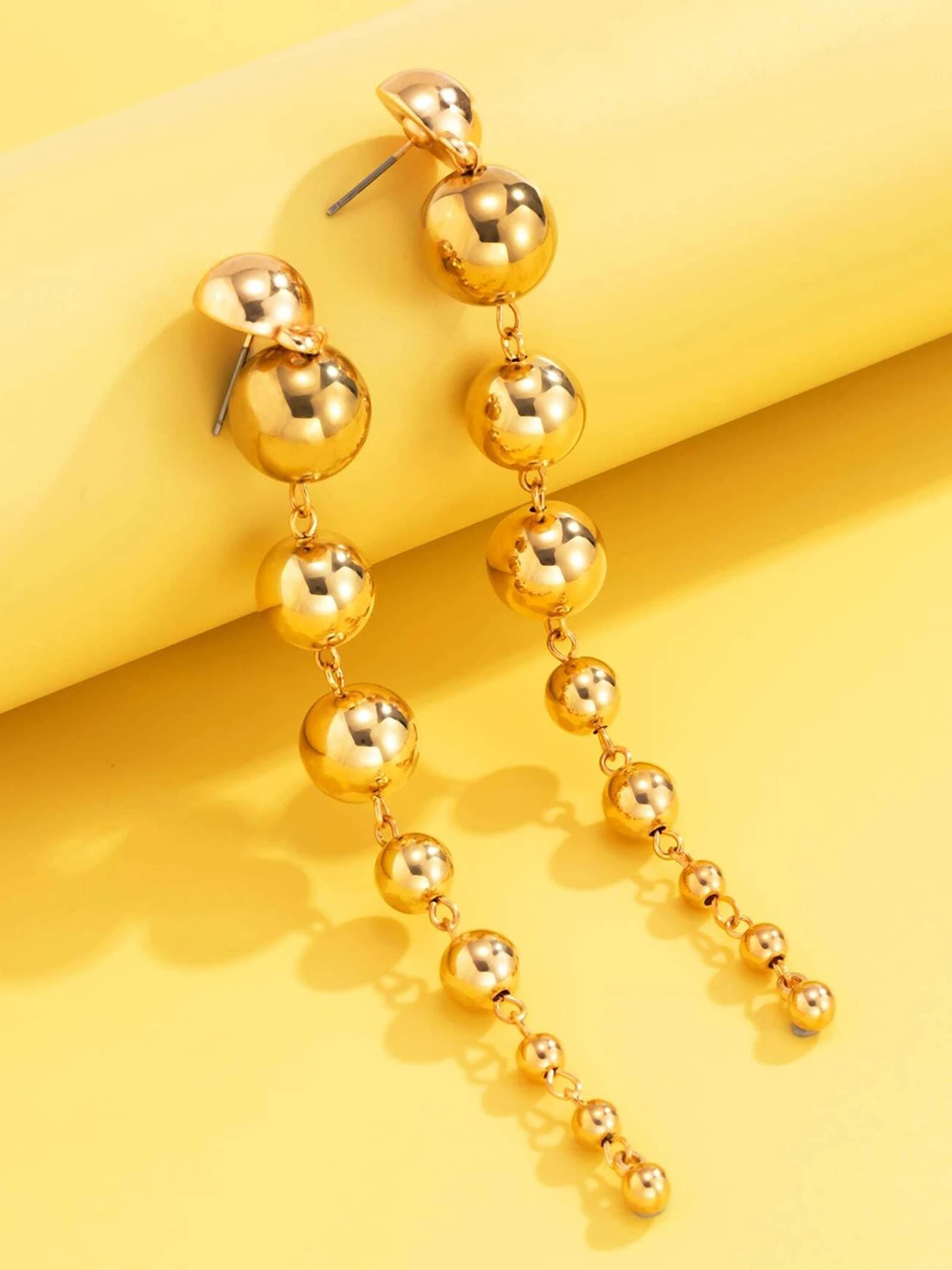 Gold Ball Dangle Earrings Link Round Ball Drop Earring for Women Statement Long Chain Ball Earrings Jewelry (Gold）