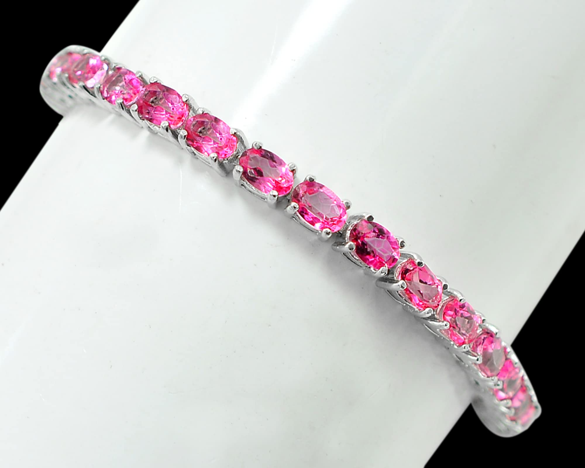 Natural Pink Topaz 6X4 MM Oval Cut Gemstone Tennis Bracelet 925 Sterling Silver November Birthstone Women Jewelry Bridal Gift Christmas Gift For Her (Rose Gold Rhodium Plated Silver, 8 Inches)