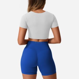 QOQ Workout Shorts Womens Seamless Scrunch Gym Shorts High-Waisted Butt Lifting Fitness Shorts Solid Blue M