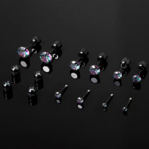 5 PACK Titanium Studs Earrings Screw Back for Women Men Stainless Steel Hypoallergenic Tiny Cubic Zirconia Tragus 20G Piercing for Sensitive Ears Simulated Diamond Cartilage Titanium Earrings,