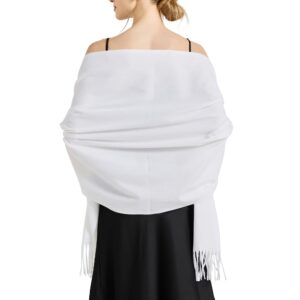 ciormis pashmina shawls for women, summer white lightweight pashmina scarves and wraps for wedding bridesmaids(white)