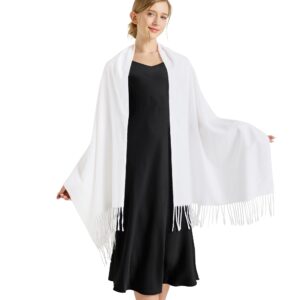 Ciormis Pashmina Shawls for Women, Summer White Lightweight Pashmina scarves and wraps for Wedding Bridesmaids(White)