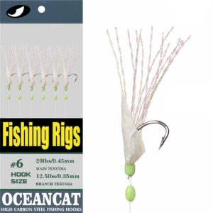 ocean cat 10 packs rainbow lucid fishskin 6 hooks fishing rigs with string hooks glow fishing beads high carbon hooks for freshwater saltwater fishing lures bait rig tackle (1#)