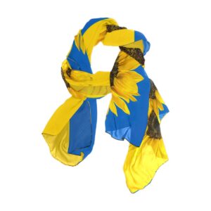 CHIFIGNO Sunflower Ukrainian Flag Long Scarf for Women Large Wrap Stole Fashion Silk Like Neck Scarf