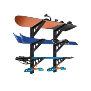 huimeng snowboard storage rack wall mount storage holds 3 boards horizontal multi ski wall rack for skis/snowboards/skateboards/scooter/hockey sticks ect home and garage storage (of8322)