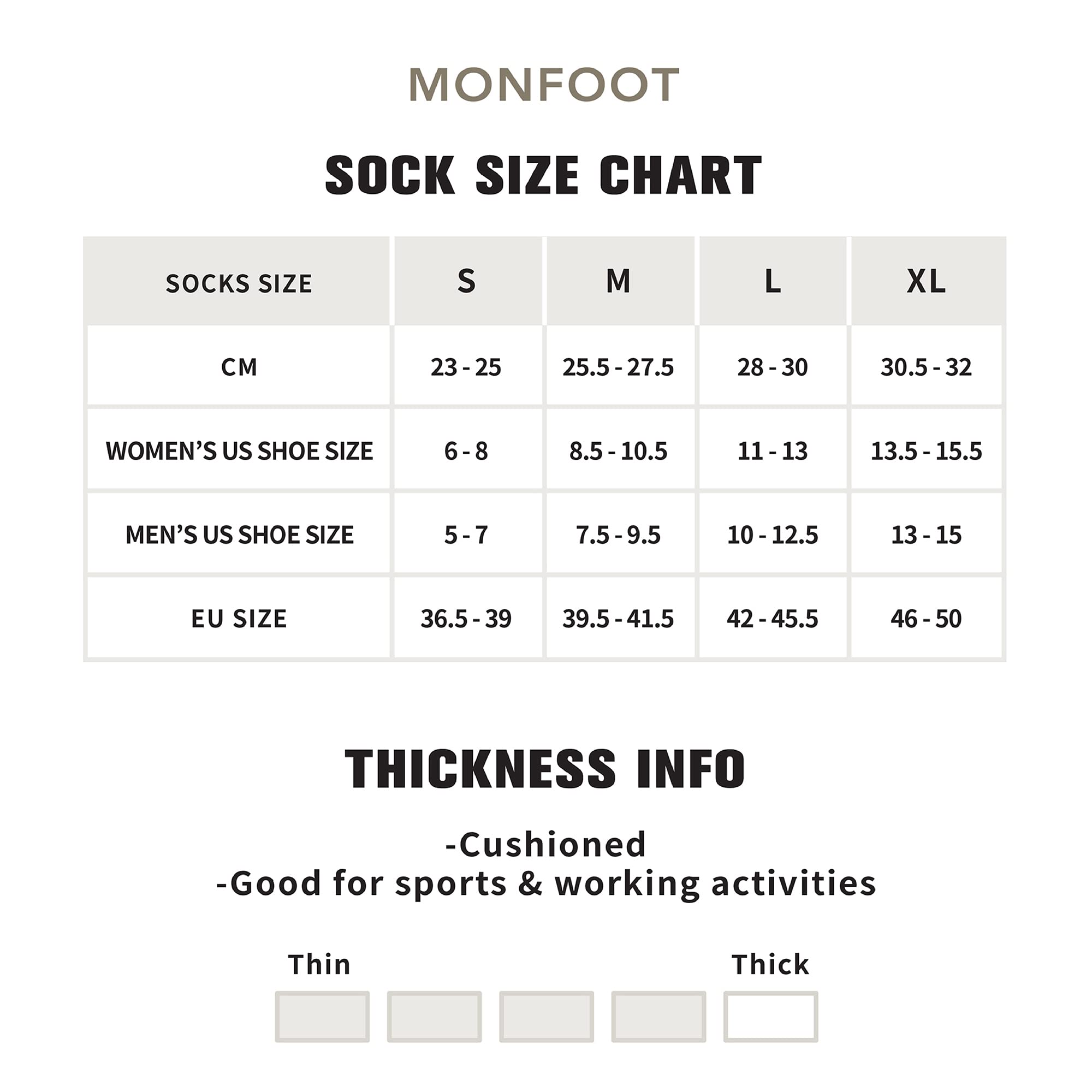 MONFOOT Women's and Men's 6 Pairs Daily Cushion Comfort Fit Performance Quarter Socks Medium, multipack