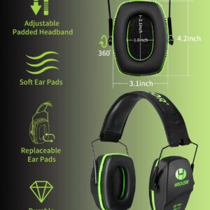 Hocazor Shooting Ear Protection NRR 26dB Suit for Shooters Hunting Range Racing Concert Sports Events Airports - Black&Green HO1006