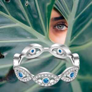 Evil Eye Ring Sterling Silver Blue Evil Eye Rings for Women Spiritual Mal De Ojo Nazar Amulet Sapphire Greek Turkish Third Eyes Jewelry