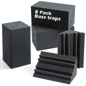 acoustic foam bass traps 8 pack, 12" x 7" x 7" corner bass trap, sound absorbing foam, high density studio foam