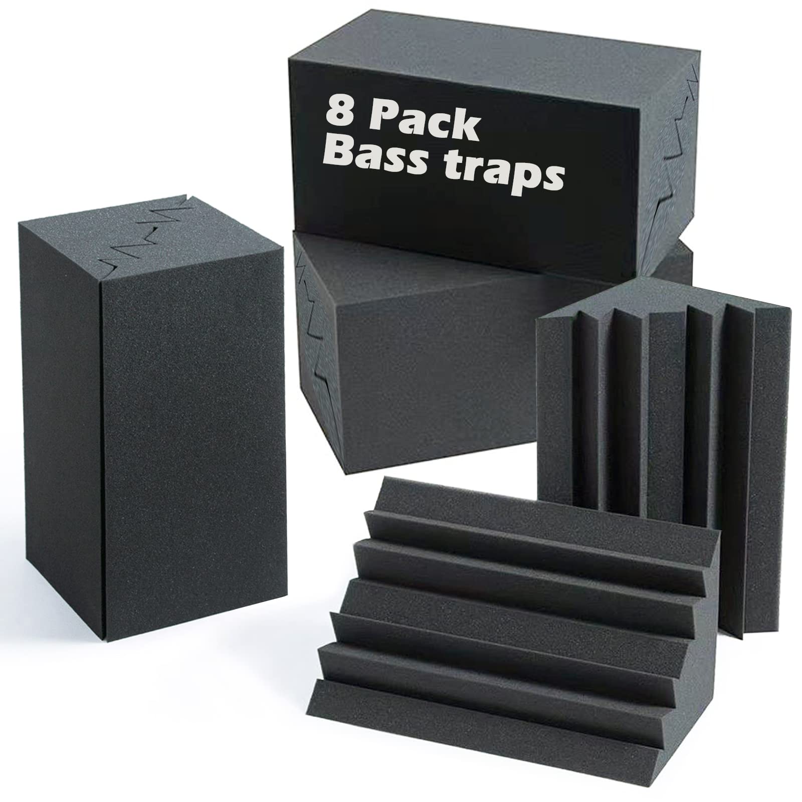 Acoustic Foam Bass Traps 8 Pack, 12" X 7" X 7" Corner Bass Trap, Sound Absorbing Foam, High Density Studio Foam