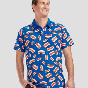 Tipsy Elves Navy Hot Dog Golf Polo for Men Size Large