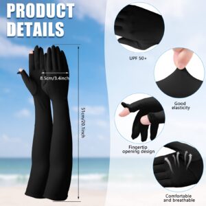 Jecery 2 Pairs UV Long Sun Gloves Women's Sunblock Driving Gloves Non Slip Full Finger Arm Sun Protective for Outdoor Sports (Black, White)