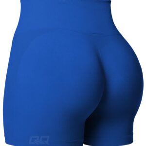 QOQ Workout Shorts Womens Seamless Scrunch Gym Shorts High-Waisted Butt Lifting Fitness Shorts Solid Blue M