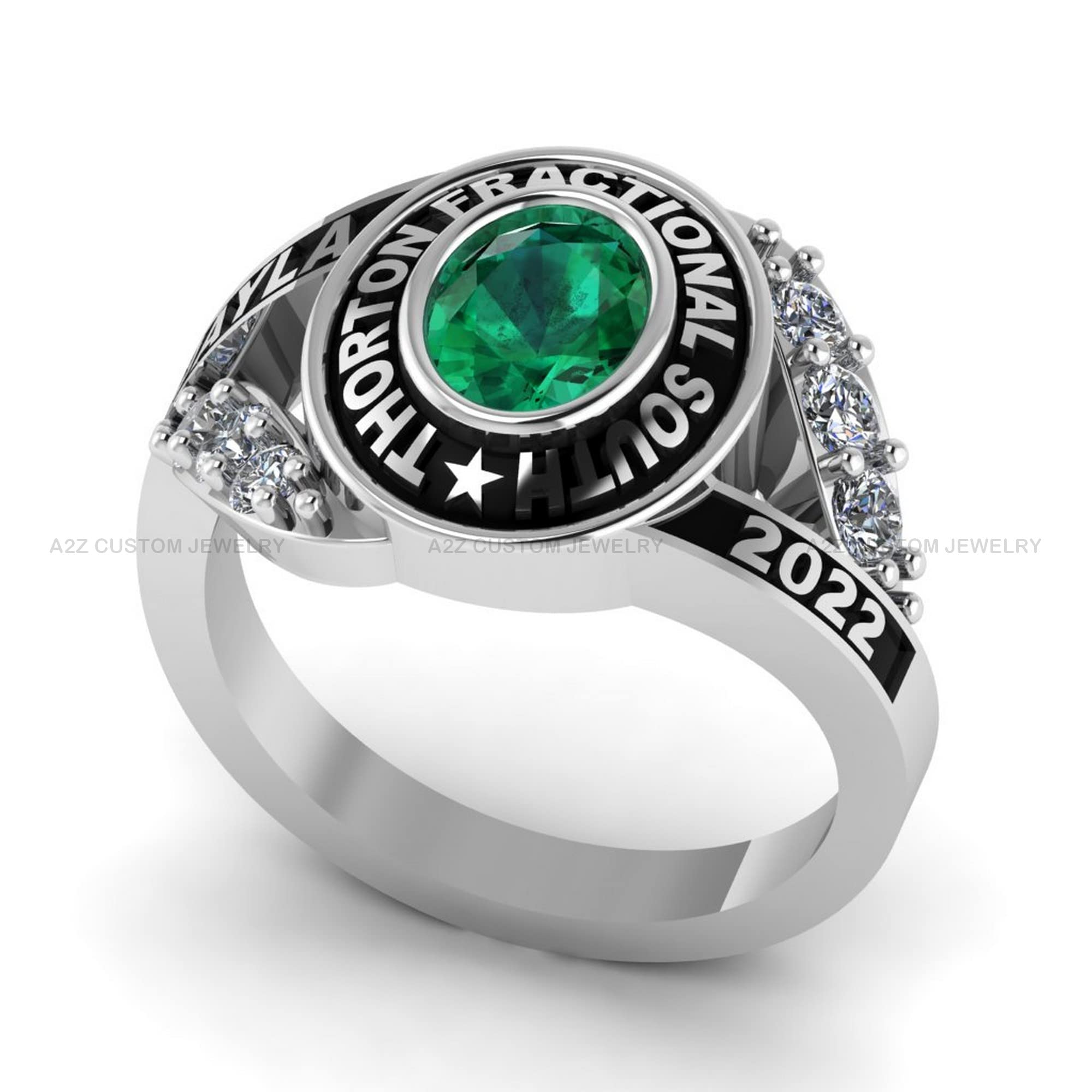 A2Z CUSTOM JEWELRY Class ring for high school, college, university senior junior graduation ceremony in sterling silver (Monica heart)