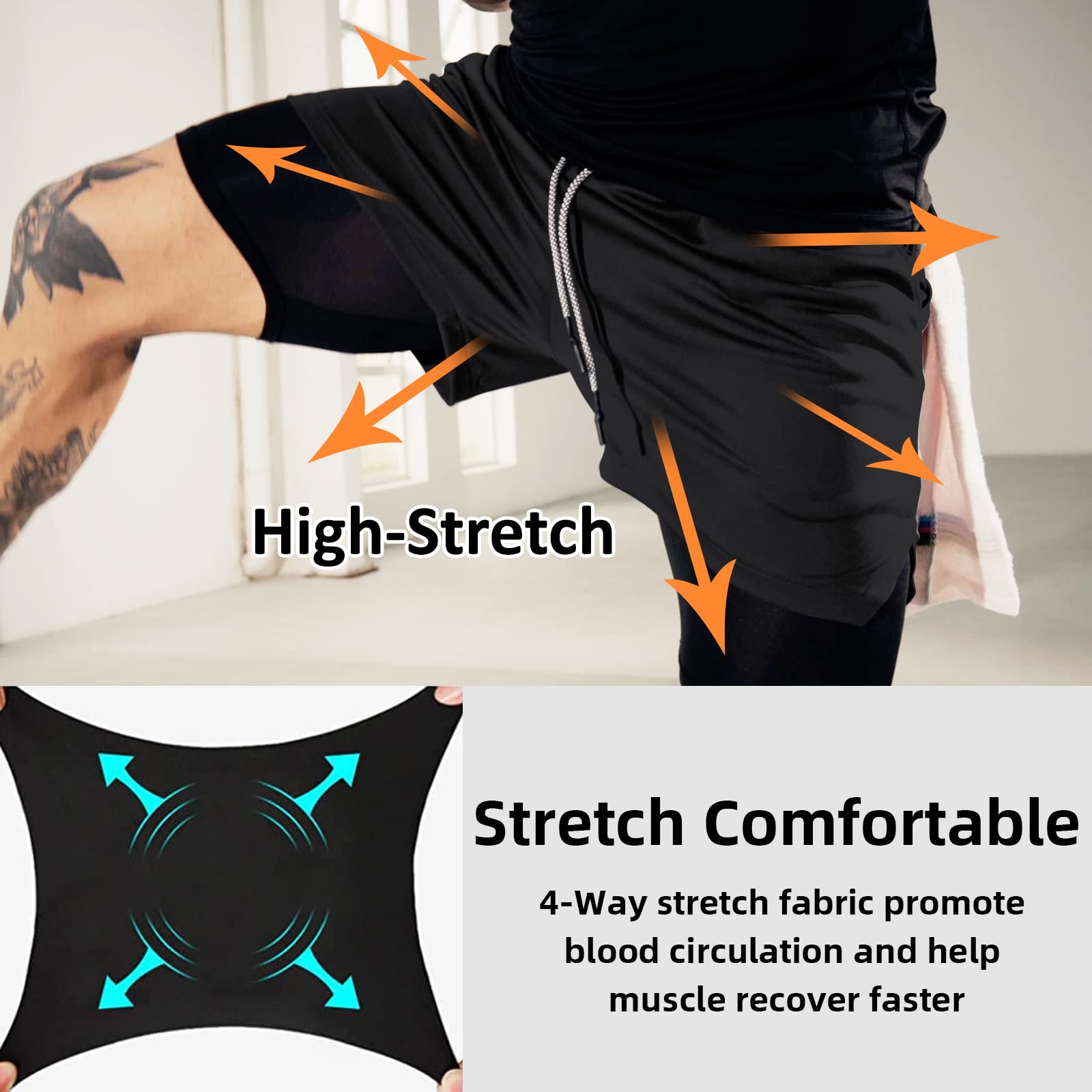 OEBLD Mens Athletic Shorts 2-in-1 Gym Workout Running 7'' Shorts with Towel loop