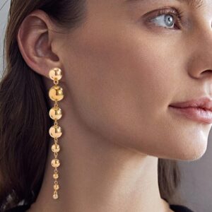 Gold Ball Dangle Earrings Link Round Ball Drop Earring for Women Statement Long Chain Ball Earrings Jewelry (Gold）