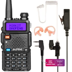 mirkit bundle get earpiece headset mic for free! mirkit ham radio baofeng uv-5r mk4 8 watt max power + mirkit heavy duty baofeng earpiece headset mic