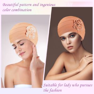 6 PCS Women Turban Flower Caps,Head Wrap Beanie Cap,Vintage Headwrap Hats,Elastic Headwear Headscarf,Fashion Slouchy Hat